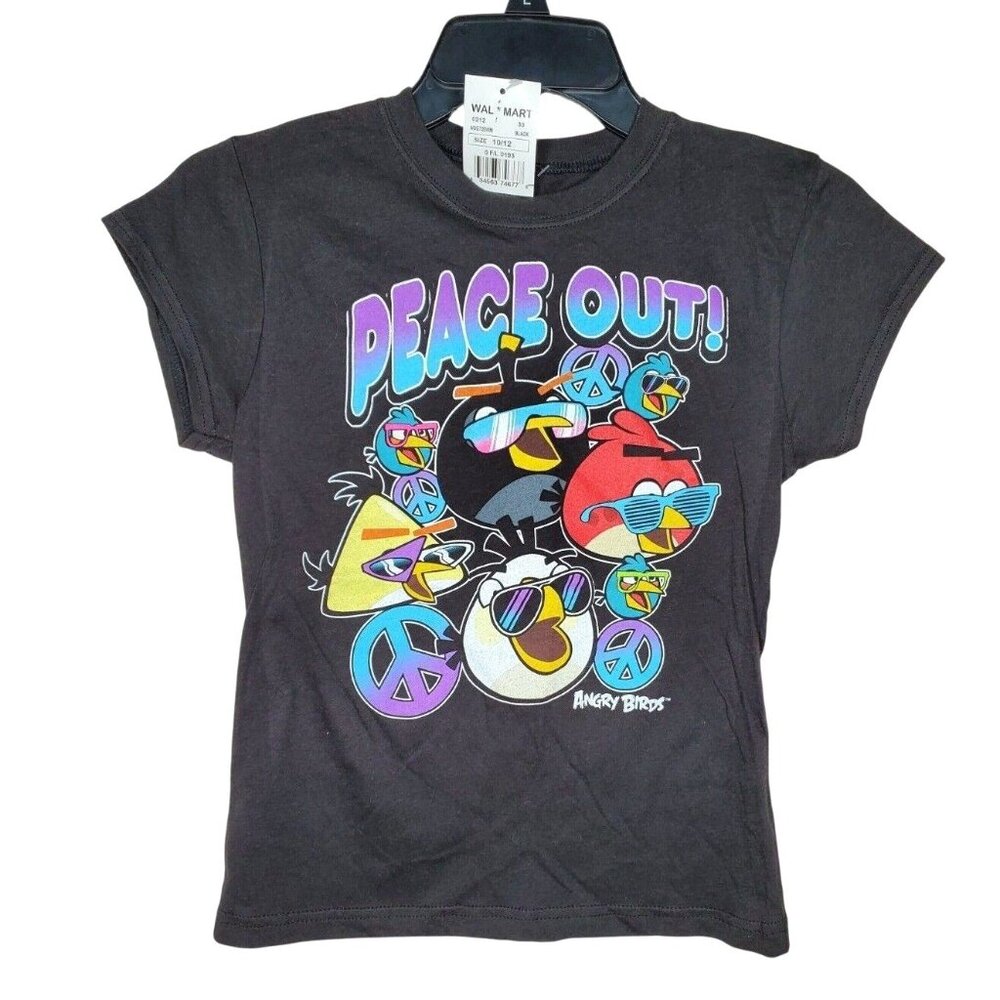 Angry Birds Peace Out Graphics Girls Large (10/12) Black T Shirt 654563746778